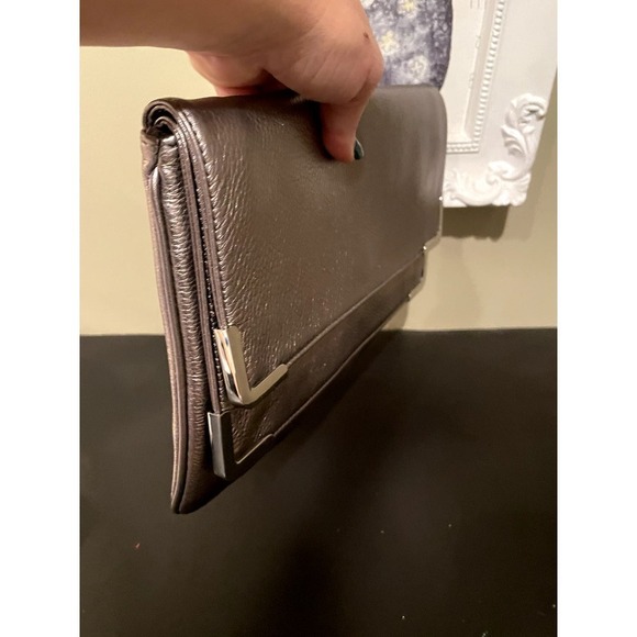 Michael Kors Silver-Grey Leather Envelope/Foldover Clutch with Double Flap - Picture 9 of 9